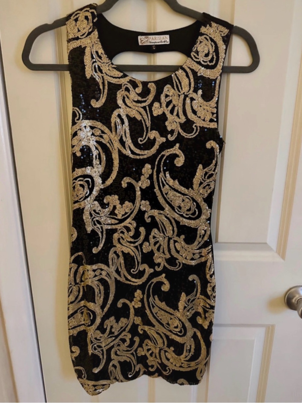 Parisian Works Black and Gold Sequin Cocktail Dress